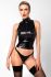 Топ Noir Handmade F324 Glam, S, black, халтер, на блискавці, вінілові вставки, комір-стійка