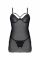 Пеньюар Passion DROSERA CHEMISE black, L/XL, мереживний ліф зі стрепами, трусики в комплекті