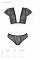 Комплект Passion LEAFA BIKINI black S/M, бюстгальтер-топ з рукавчиками, стрінги-шортики з вирізом