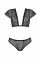 Комплект Passion LEAFA BIKINI black S/M, бюстгальтер-топ з рукавчиками, стрінги-шортики з вирізом