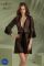 Пеньюар Passion LEAFA PEIGNOIR black, L/XL, довжина трохи вище коліна, широкі рукави, зав'язується на пояс