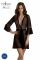 Пеньюар Passion LEAFA PEIGNOIR black, XXL/XXXL, довжина трохи вище коліна, широкі рукави, зав'язується на пояс