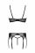 Комплект Passion LEAFA SET black, L/XL, мереживо+сітка, бюстгальтер на кісточках, стрінги, пояс для панчіх