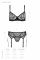Комплект Passion LEAFA SET black, L/XL, мереживо+сітка, бюстгальтер на кісточках, стрінги, пояс для панчіх