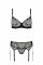 Комплект Passion LEAFA SET black S/M, мереживо+сітка, бюстгальтер на кісточках, стрінги, пояс для панчіх