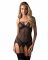 Корсет Obsessive Novenes corset & thong, M/L, прозорий, відкрита спина, стрінги в комплекті