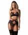 Комплект Obsessive Novenes 3-pcs set, XL/2XL, прозорий ліф на кісточках, стрінги, пояс