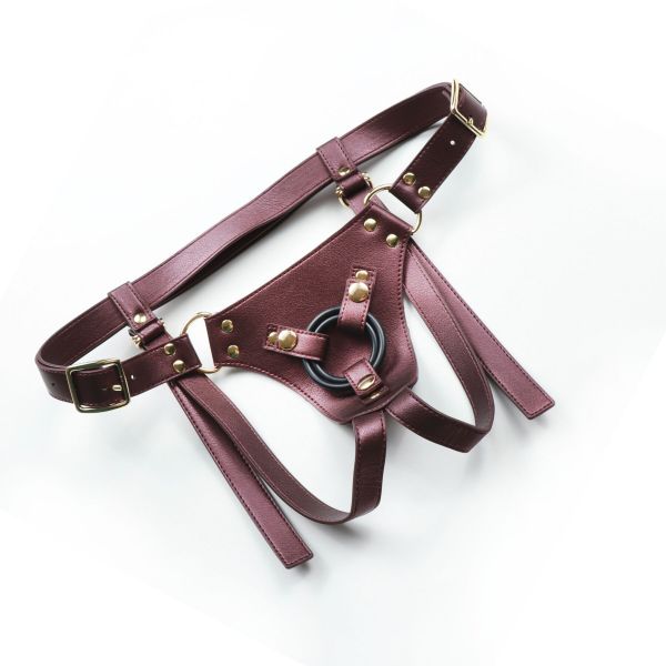 Трусики для страпона Strap-On-Me Harness Generous Aubergine, One Size, штучна шкіра, регульовані ремені, змінні кріплення для дилд