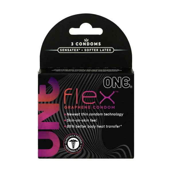 Презервативи ONE Flex Graphene, 3 шт, супертонкі, дуже міцні, картонне паковання
