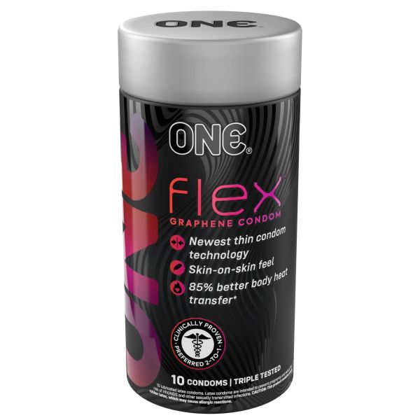 Презервативи ONE Flex Graphene, 10 шт, супертонкі, дуже міцні, подарункове паковання-тубус