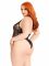 Тедді Leg Avenue Floral lace deep-V teddy, 1X/2X, чорне, мереживне, відкрита спина, високі трусики