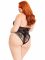 Тедді Leg Avenue Floral lace deep-V teddy, 1X/2X, чорне, мереживне, відкрита спина, високі трусики