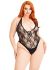 Тедді Leg Avenue Floral lace deep-V teddy, 1X/2X, чорне, мереживне, відкрита спина, високі трусики