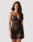 Сорочка Obsessive Alluria chemise & thong, L/XL, чорна, мереживо+мікросітка, стрінги в комплекті