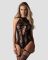 Бодістокінг Obsessive Bodystocking F240, XL/XXL, чорний, мереживний малюнок, імітація боді з панчохами