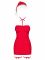 Новорічна сорочка Obsessive Kissmas chemise, S/M, червона, чокер, гартери та шапочка з помпоном