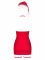 Новорічна сорочка Obsessive Kissmas chemise, S/M, червона, чокер, гартери та шапочка з помпоном