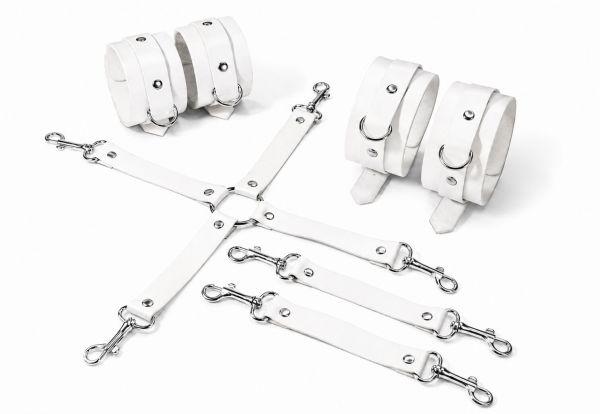 Набір для БДСМ Feral Feelings BDSM Kit 3 White, наручники, поножі, хрестовина