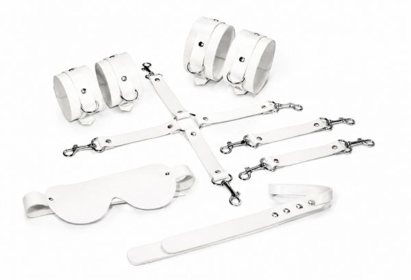 Набір Feral Feelings BDSM Kit 5 White, наручники, поножі, хрестовина, маска, падл
