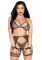 Комплект Leg Avenue Net Bra Top, String & Harness Set One Size Black