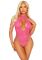 Мереживне тедді Leg Avenue Lace and net halter teddy One size Pink, глибокий виріз, халтер